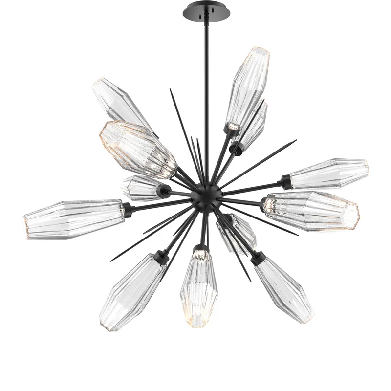 Aalto LED 37.7 inch Matte Black Chandelier Ceiling Light in Optic Rib Clear, 2700K LED, Starburst