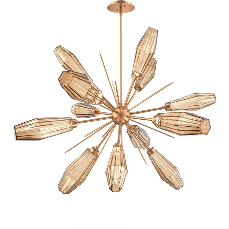 Aalto LED 37.7 inch Novel Brass Chandelier Ceiling Light in 3000K LED, Optic Rib Bronze, Starburst