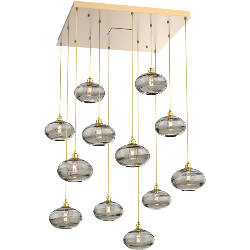 Coppa 12 Light Gilded Brass Chandelier Ceiling Light, Square Multi-Port