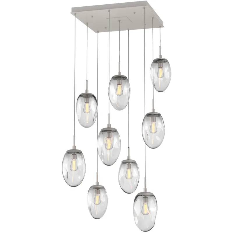 Meteo Incandescent 9 Light Beige Silver Chandelier Ceiling Light, Square Multi-Port