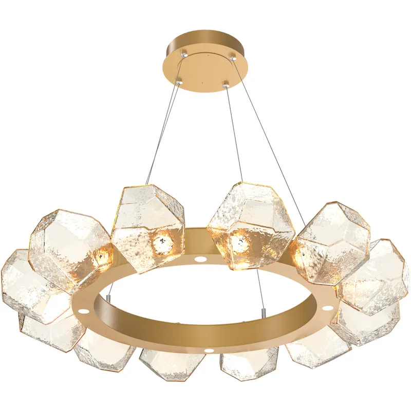 Gem LED 36 inch Gilded Brass Chandelier Ceiling Light in 3000K LED, Amber, Radial Ring