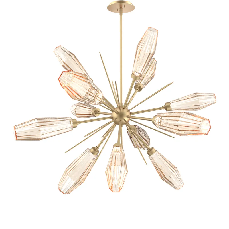 Aalto LED 37.7 inch Gilded Brass Chandelier Ceiling Light in 3000K LED, Optic Rib Amber, Starburst