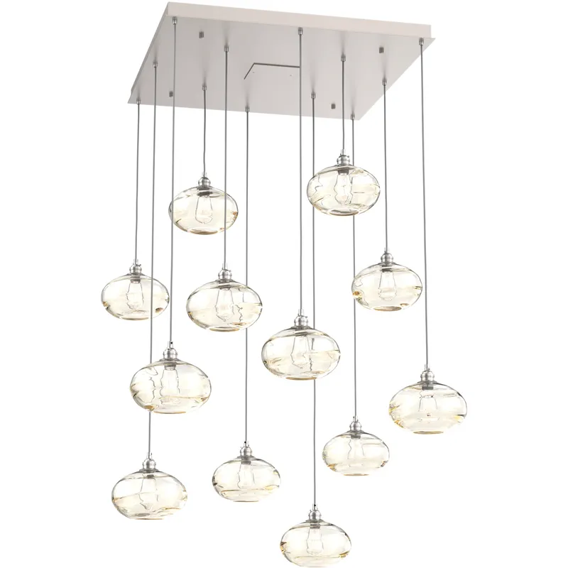 Coppa 12 Light Beige Silver Chandelier Ceiling Light, Square Multi-Port