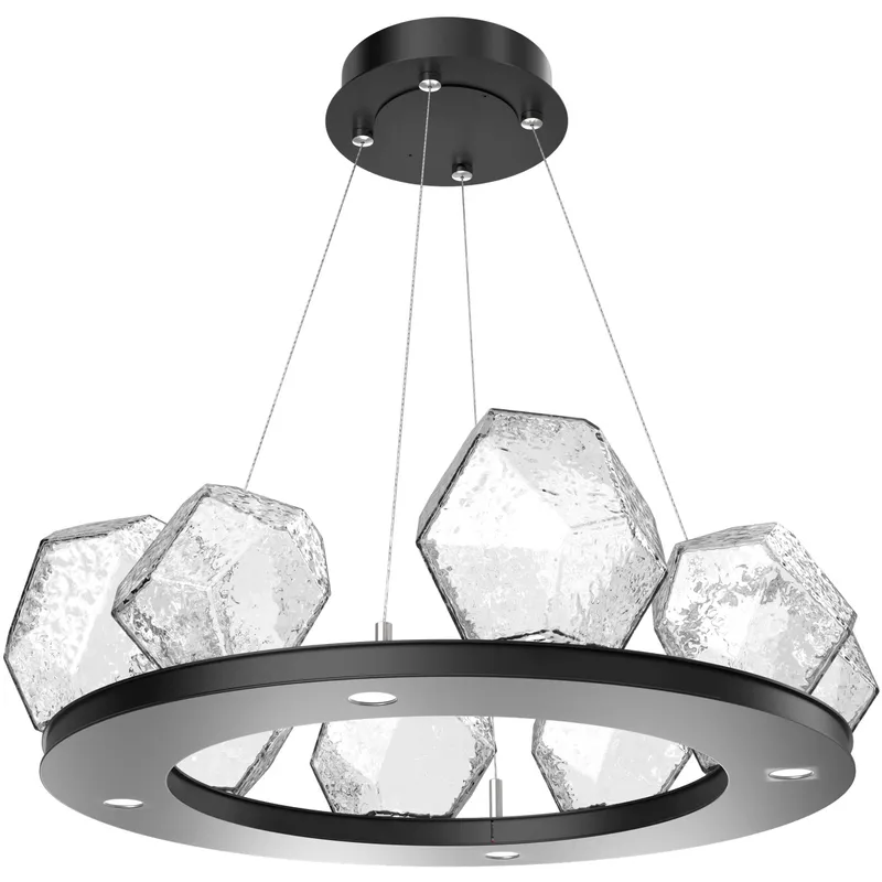 Gem LED 27.4 inch Matte Black Chandelier Ceiling Light in Clear, 2700K LED, Ring