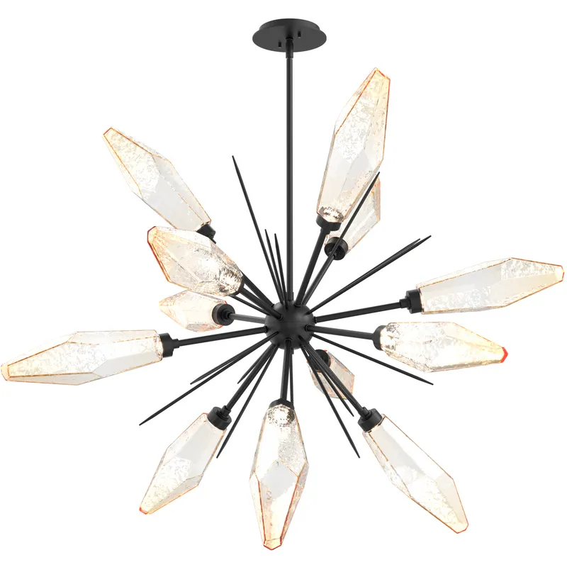 Rock Crystal LED 38.1 inch Matte Black Chandelier Ceiling Light in 3000K LED, Chilled Amber, Starburst
