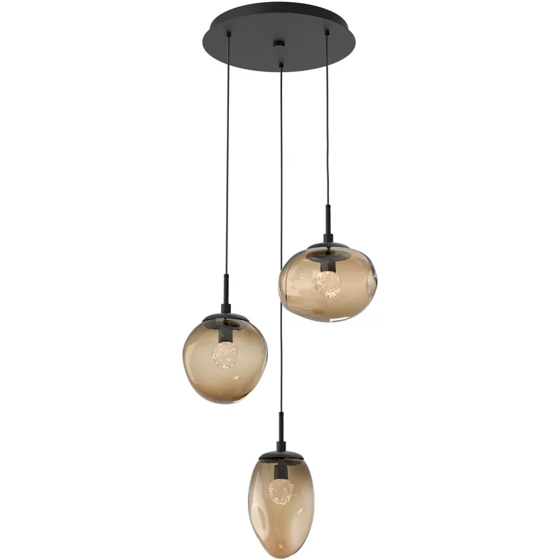 Cosmos LED LED 22.3 inch Matte Black Chandelier Ceiling Light in 3000K LED, Clear Floret Inner with Bronze Cosmos Outer, Round Multi-Port