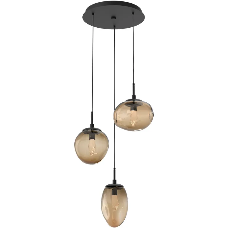 Cosmos LED LED 22.3 inch Matte Black Chandelier Ceiling Light in 3000K LED, Clear Geo Inner with Bronze Cosmos Outer, Round Multi-Port