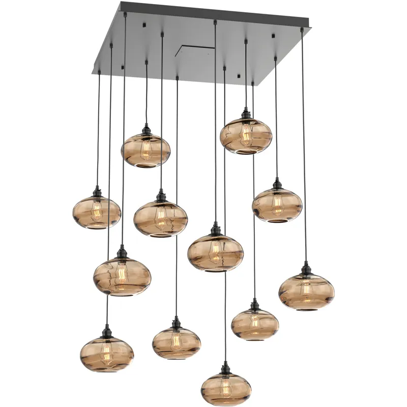 Coppa 12 Light Matte Black Chandelier Ceiling Light, Square Multi-Port
