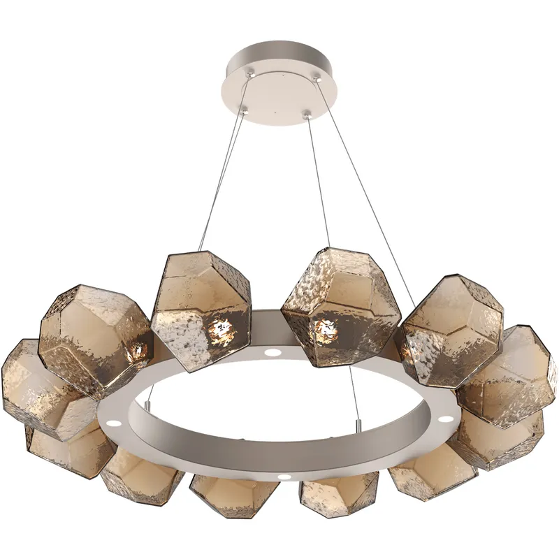 Gem LED 36 inch Beige Silver Chandelier Ceiling Light in 3000K LED, Metallic Beige Silver, Bronze, Radial Ring