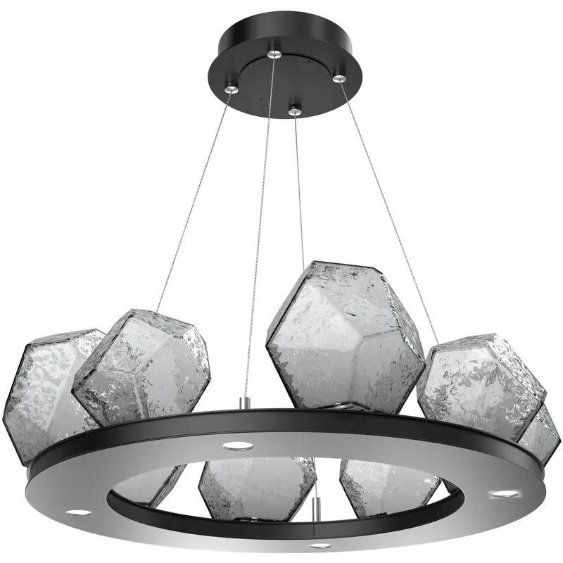 Gem LED 27.4 inch Matte Black Chandelier Ceiling Light in 3000K LED, Smoke, Ring