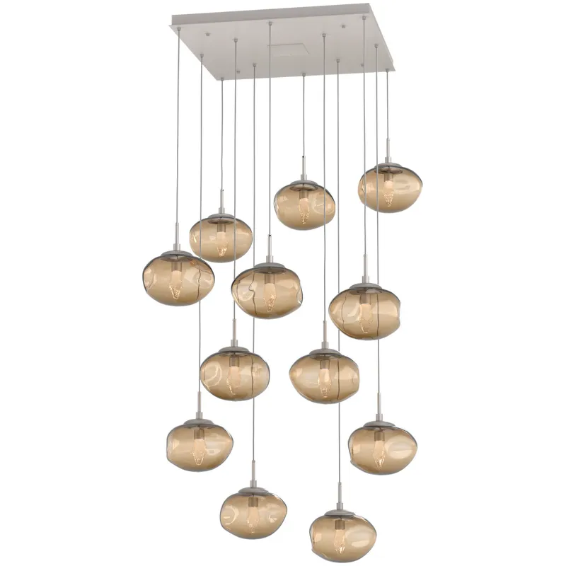 Nova LED LED Beige Silver Chandelier Ceiling Light, Square Multi-Port