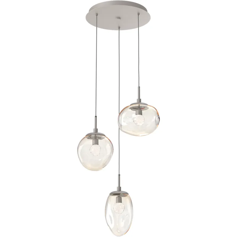 Cosmos LED LED 22.3 inch Beige Silver Chandelier Ceiling Light in 3000K LED, Metallic Beige Silver, Clear Floret Inner with Amber Cosmos Outer, Round Multi-Port