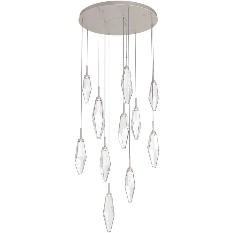 Rock Crystal LED 32.3 inch Beige Silver Chandelier Ceiling Light, Round Multi-Port