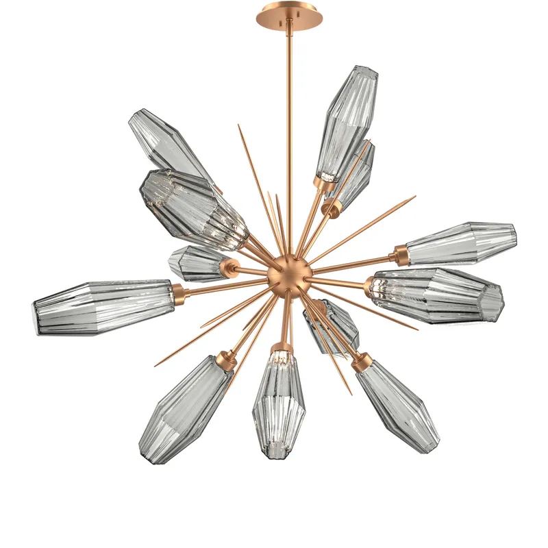Aalto LED 37.7 inch Novel Brass Chandelier Ceiling Light in 3000K LED, Optic Rib Smoke, Starburst