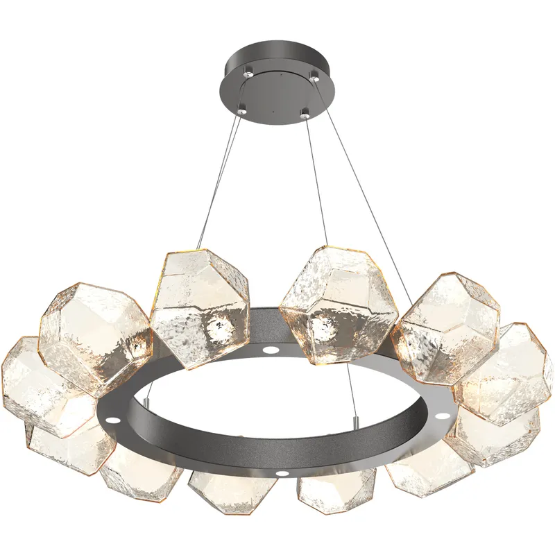 Gem LED 36 inch Graphite Chandelier Ceiling Light in 3000K LED, Amber, Radial Ring