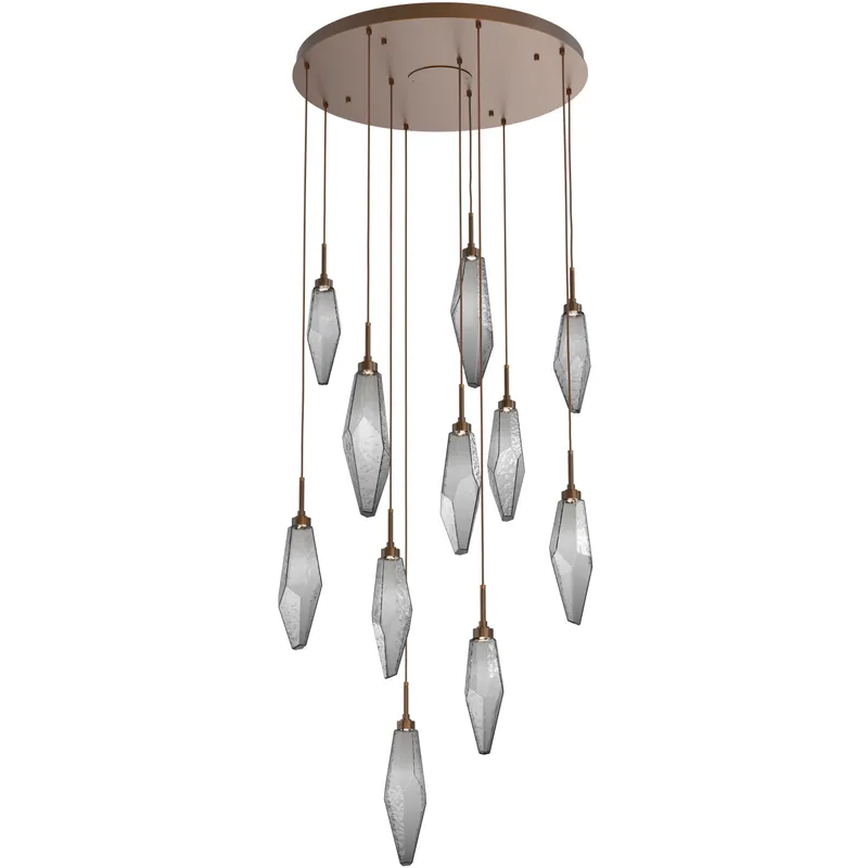 Rock Crystal LED 32.3 inch Flat Bronze Chandelier Ceiling Light, Round Multi-Port