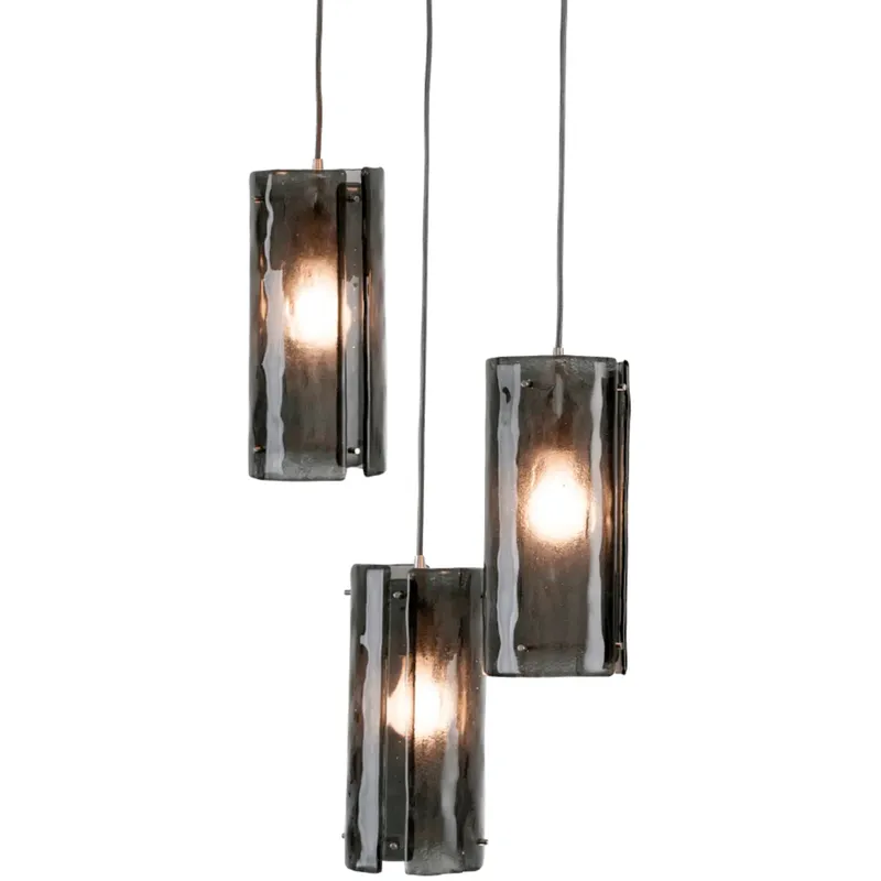 Textured Glass 3 Light 17.8 inch Classic Silver Multi-Pendant Ceiling Light