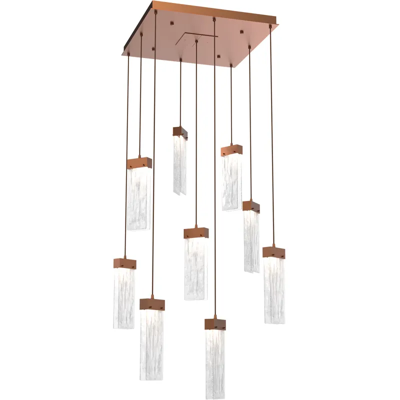 Parallel LED 26 inch Burnished Bronze Chandelier Ceiling Light in 3000K LED, Clear Granite, Square Multi-Port