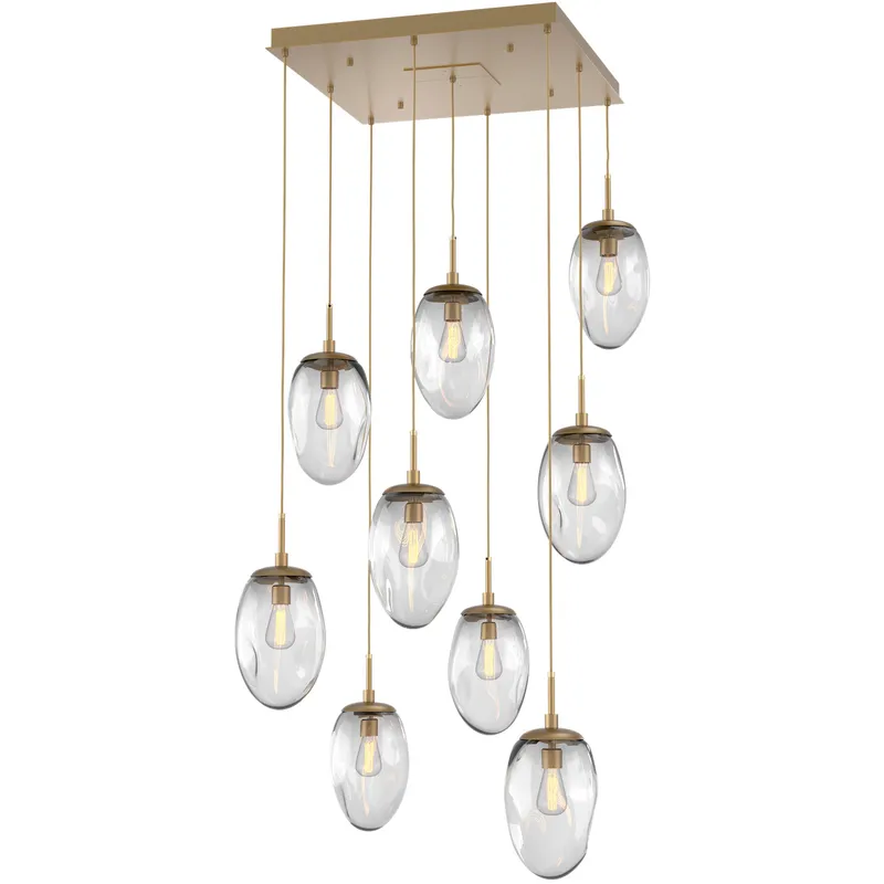 Meteo Incandescent 9 Light Gilded Brass Chandelier Ceiling Light, Square Multi-Port