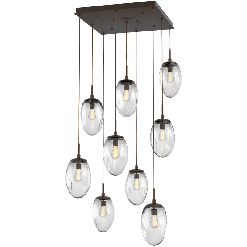 Meteo Incandescent 9 Light Flat Bronze Chandelier Ceiling Light, Square Multi-Port