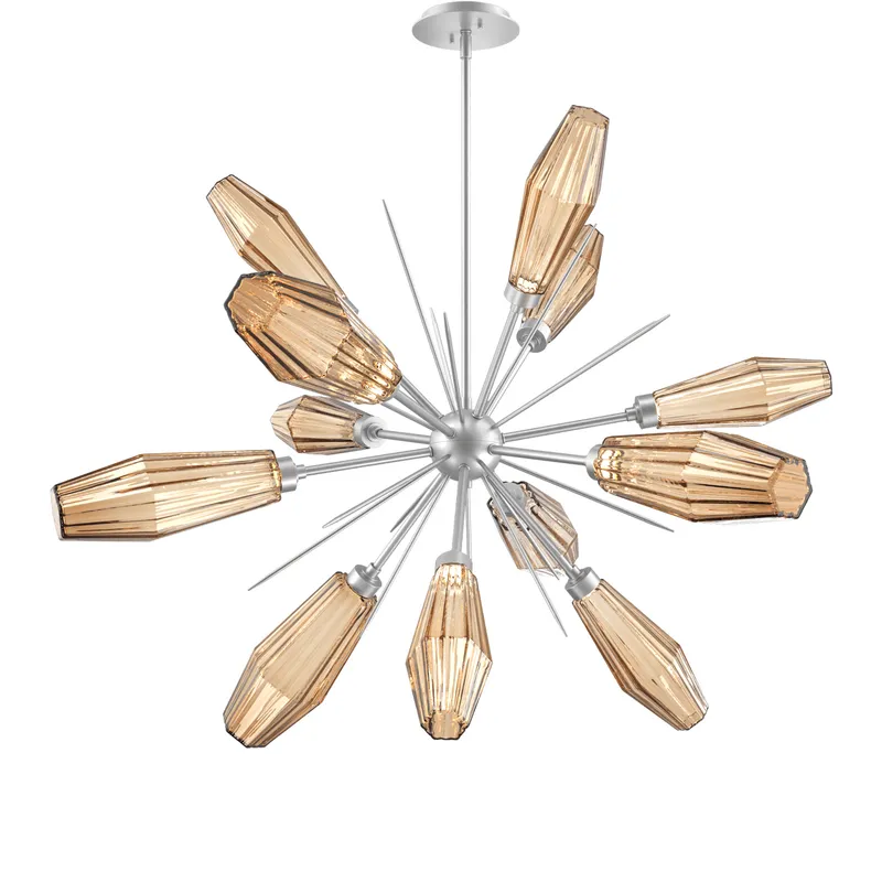 Aalto LED 37.7 inch Classic Silver Chandelier Ceiling Light in 3000K LED, Optic Rib Bronze, Starburst