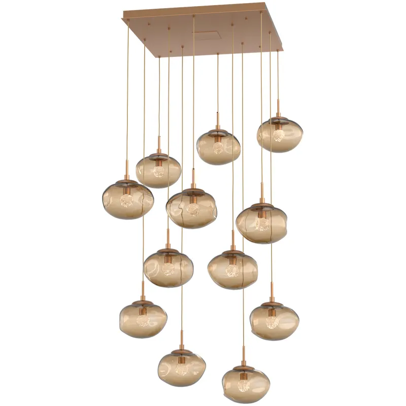Nova LED LED Novel Brass Chandelier Ceiling Light, Square Multi-Pendant