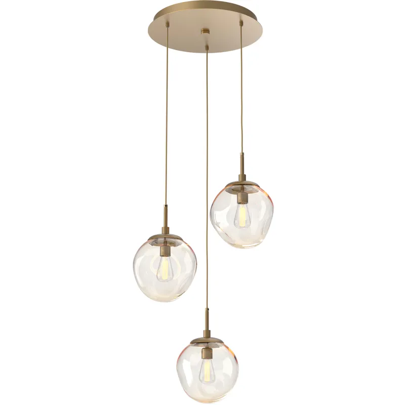 Aster Incandescent 3 Light Gilded Brass Chandelier Ceiling Light, Round Multi-Port