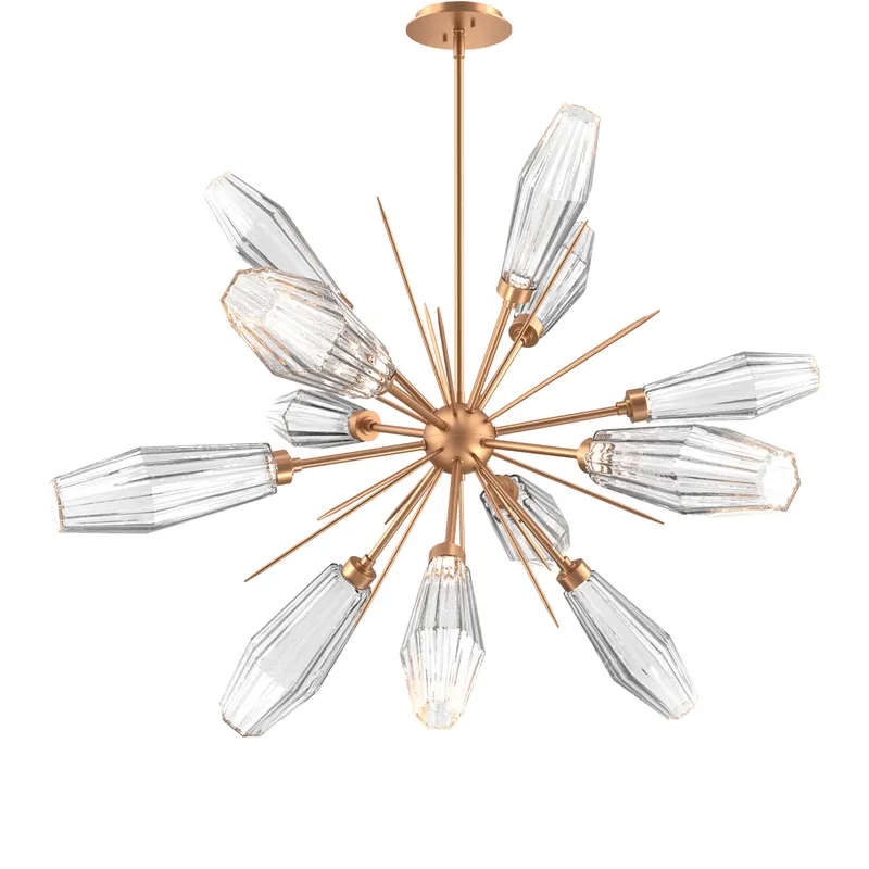 Aalto LED 37.7 inch Novel Brass Chandelier Ceiling Light in 3000K LED, Optic Rib Clear, Starburst