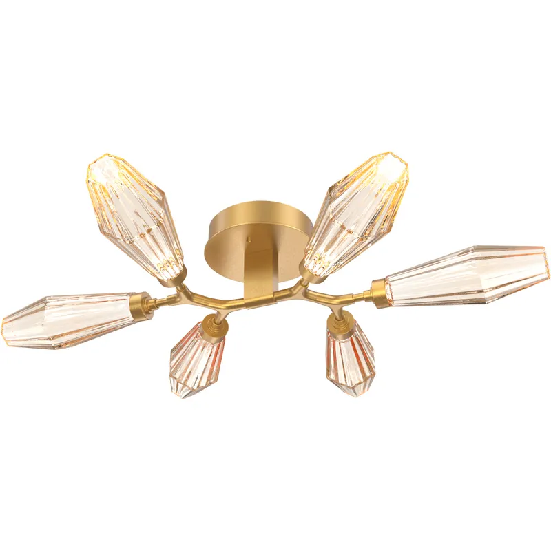 Aalto LED 34.9 inch Gilded Brass Flush Mount Ceiling Light in Optic Rib Amber, 2700K LED