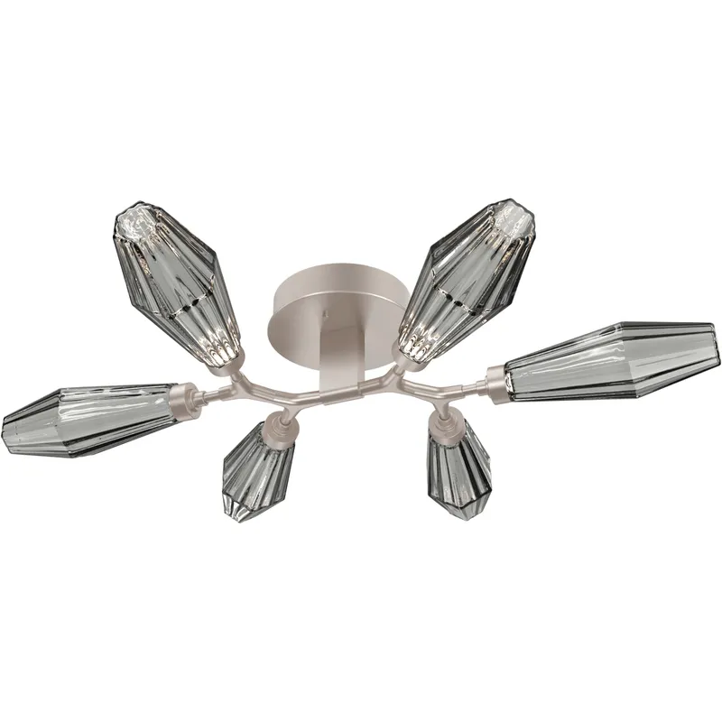 Aalto LED 34.9 inch Beige Silver Flush Mount Ceiling Light in Optic Rib Smoke, Metallic Beige Silver, 2700K LED