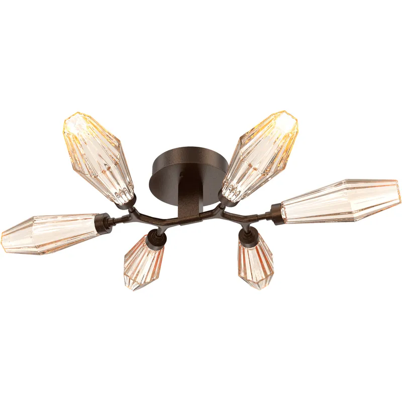Aalto LED 34.9 inch Flat Bronze Flush Mount Ceiling Light in Optic Rib Amber, 2700K LED