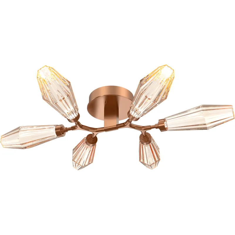Aalto LED 34.9 inch Novel Brass Flush Mount Ceiling Light in Optic Rib Amber, 2700K LED