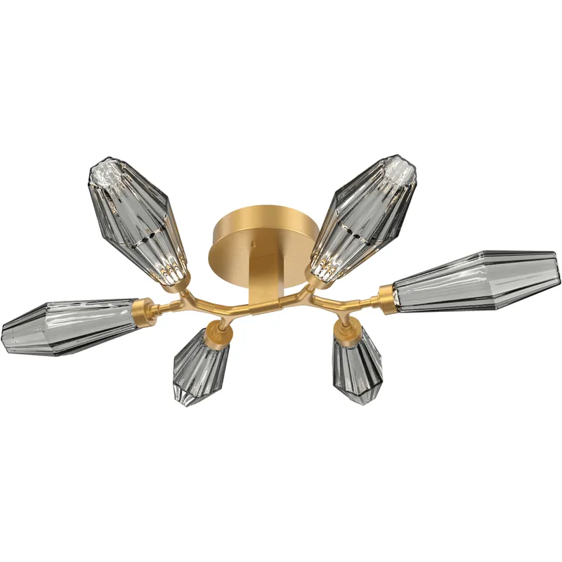 Aalto LED 34.9 inch Gilded Brass Flush Mount Ceiling Light in Optic Rib Smoke, 2700K LED