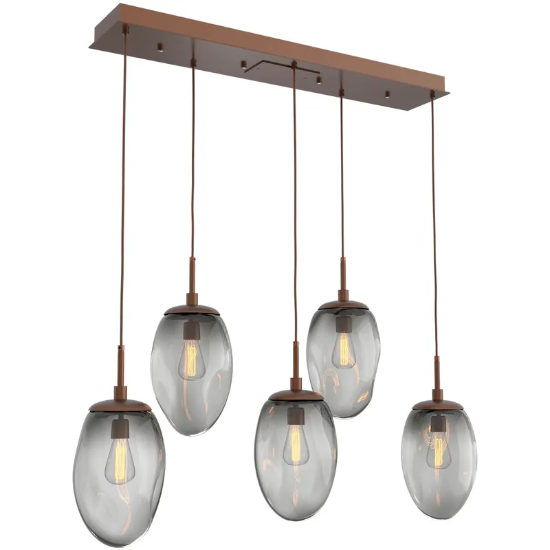 Meteo Incandescent 5 Light Burnished Bronze Linear Pendant Ceiling Light in Smoke, Multi-Pendant