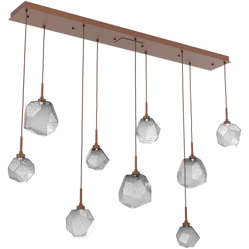 Gem LED Burnished Bronze Linear Pendant Ceiling Light in Smoke, 2700K LED, Multi-Port