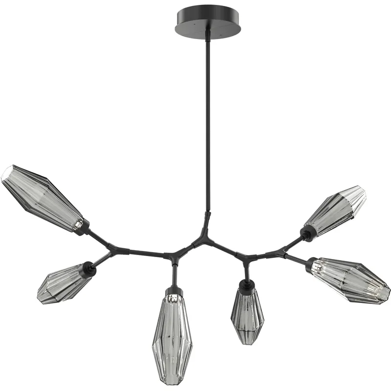 Aalto LED 43 inch Matte Black Linear Pendant Ceiling Light in Optic Rib Smoke, 2700K LED, Modern Branch