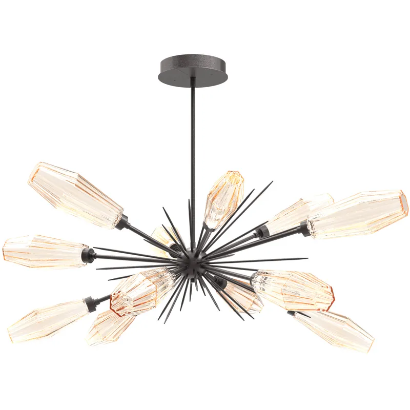 Aalto LED 53.3 inch Graphite Linear Pendant Ceiling Light in 3000K LED, Optic Rib Amber, Oval Starburst