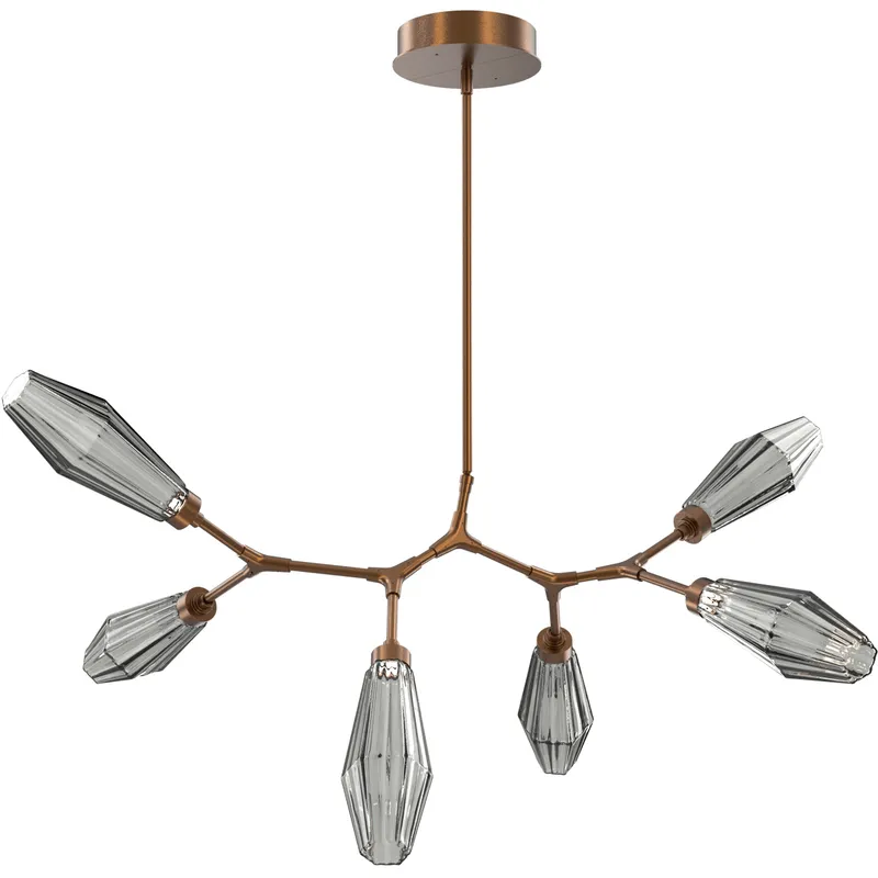 Aalto LED 43 inch Flat Bronze Linear Pendant Ceiling Light in Optic Rib Smoke, 2700K LED, Modern Branch