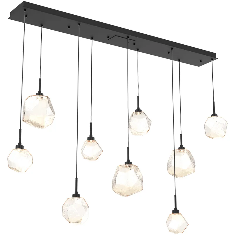 Gem LED Matte Black Linear Pendant Ceiling Light in Amber, 2700K LED, Multi-Port