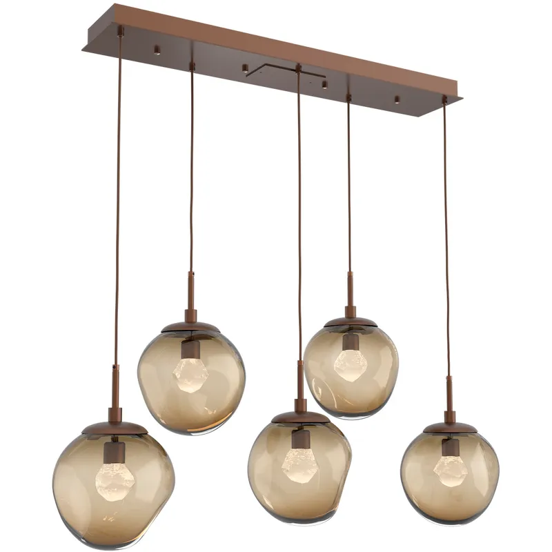 Aster LED LED Burnished Bronze Linear Pendant Ceiling Light in 2700K LED, Zircon Inner - Bronze Outer, Multi-Pendant