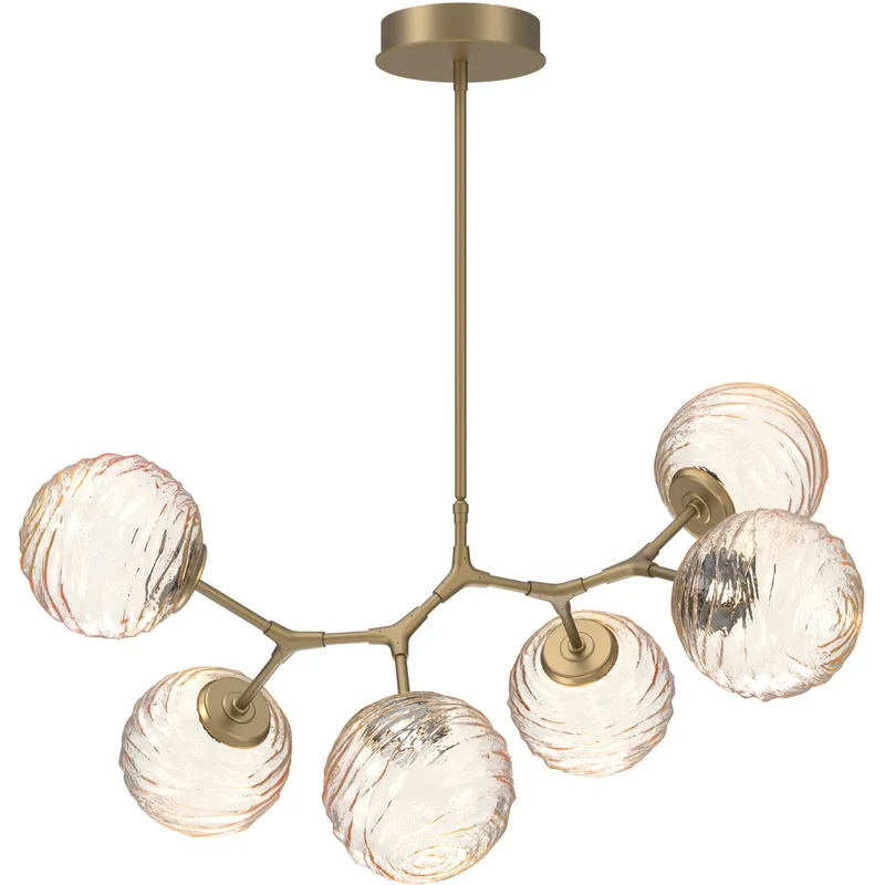 Gaia LED 36 inch Gilded Brass Linear Multi-Pendant Ceiling Light in Amber, 2700K LED, Modern Branch