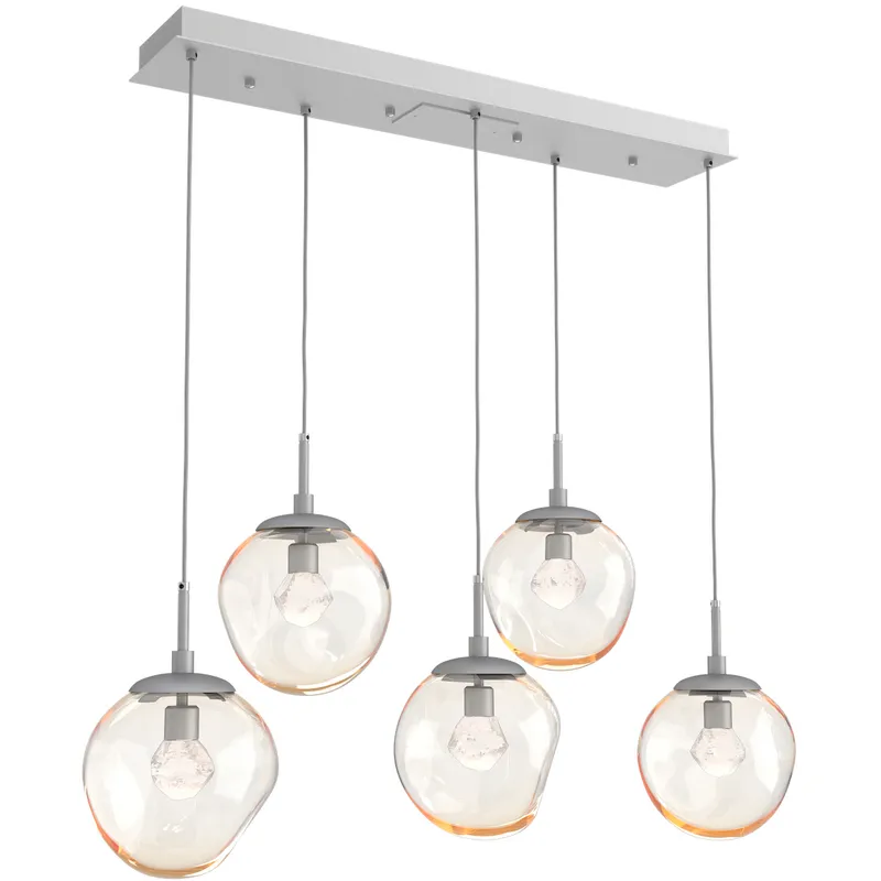Aster LED LED Classic Silver Linear Pendant Ceiling Light in 2700K LED, Zircon Inner - Amber Outer, Multi-Pendant