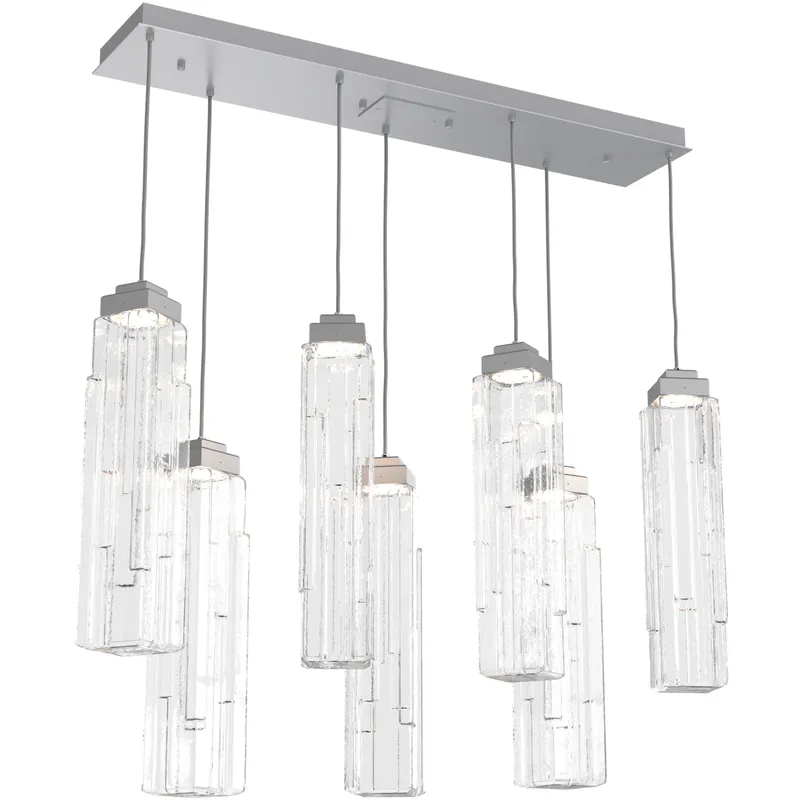 Ledgestone LED Classic Silver Linear Pendant Ceiling Light in Clear Ledgestone, 2700K LED, Multi-Pendant
