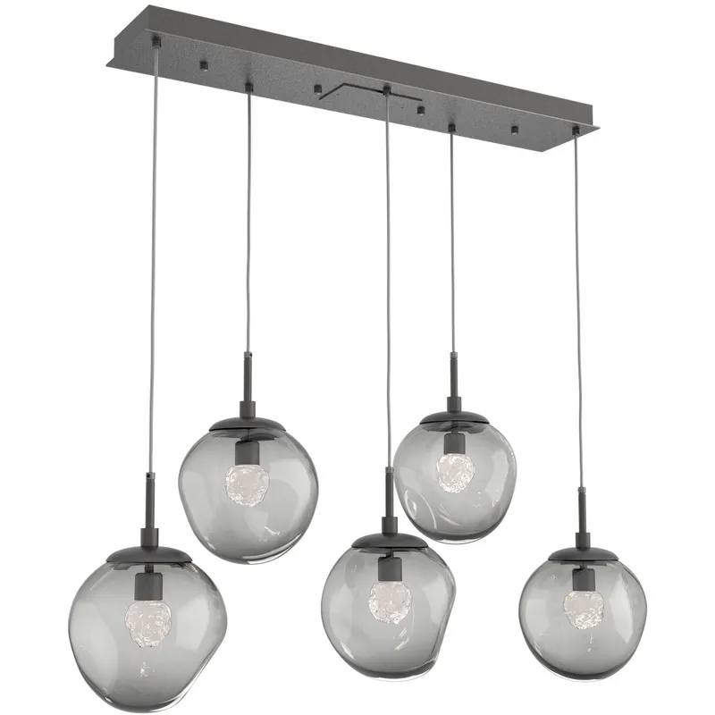 Aster LED LED Graphite Linear Pendant Ceiling Light in 2700K LED, Floret Inner - Smoke Outer, Multi-Port