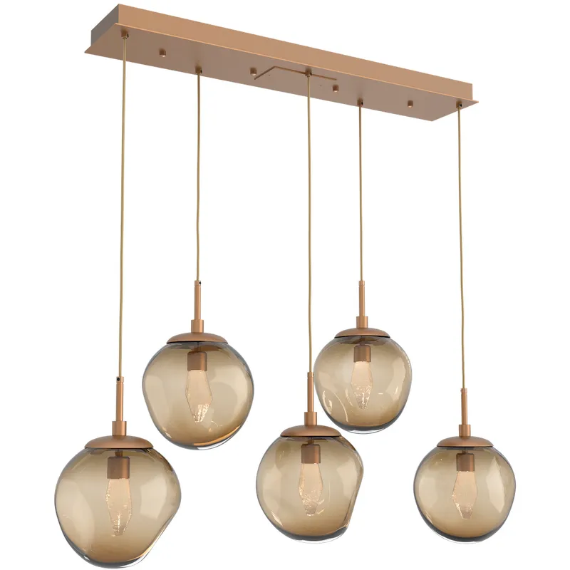 Aster LED LED Novel Brass Linear Pendant Ceiling Light in 3000K LED, Geo Inner - Bronze Outer, Multi-Pendant