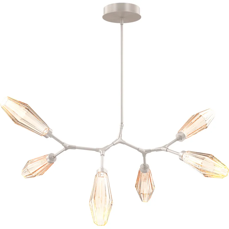 Aalto LED 43 inch Beige Silver Linear Pendant Ceiling Light in 3000K LED, Metallic Beige Silver, Optic Rib Amber, Modern Branch