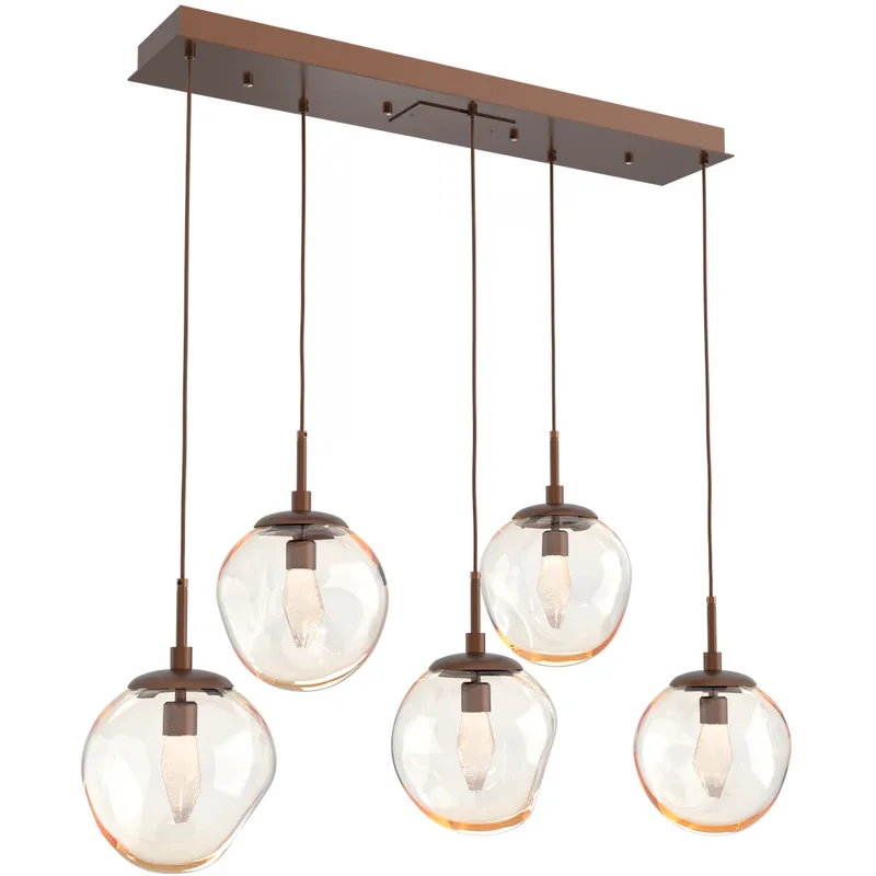 Aster LED LED Burnished Bronze Linear Pendant Ceiling Light in 2700K LED, Geo Inner - Amber Outer, Multi-Pendant
