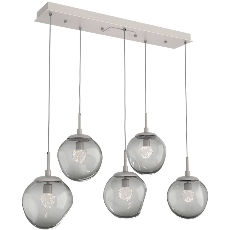 Aster LED LED 42.2 inch Beige Silver Linear Pendant Ceiling Light in 3000K LED, Metallic Beige Silver, Floret Inner - Smoke Outer, Multi-Port