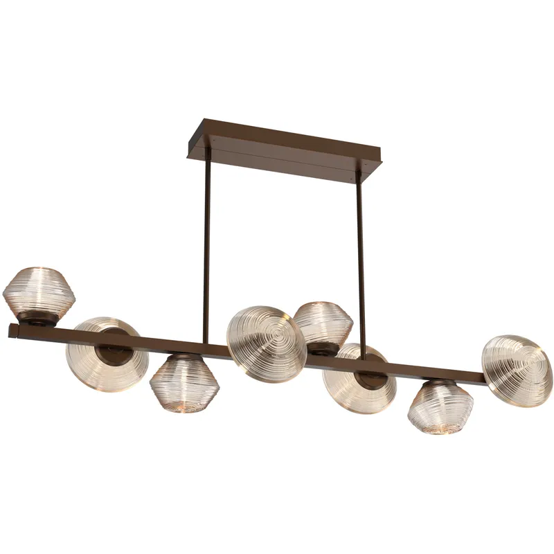 Mesa LED Flat Bronze Linear Multi-Pendant Ceiling Light in Amber, 2700K LED, Twisted Branch