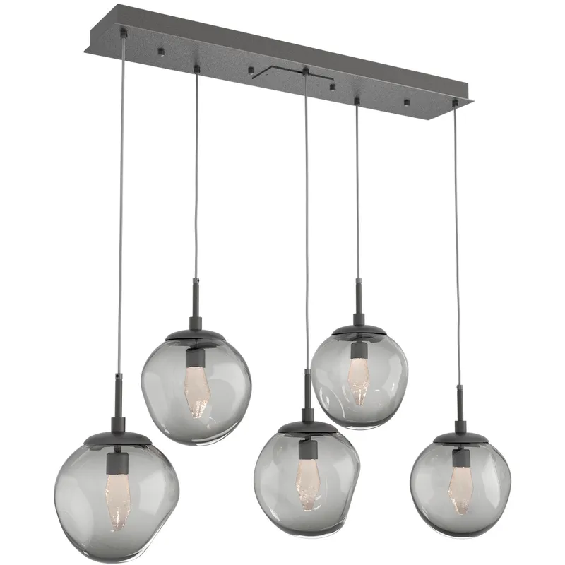 Aster LED LED Graphite Linear Pendant Ceiling Light in 2700K LED, Geo Inner - Smoke Outer, Multi-Port